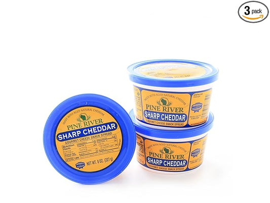 Pine River Cheese Spreads 3-Pack | (3) 8 oz Tubs | SHELF-STABLE Gourmet Wisconsin Pub Cheese Spread (Sharp Cheddar)