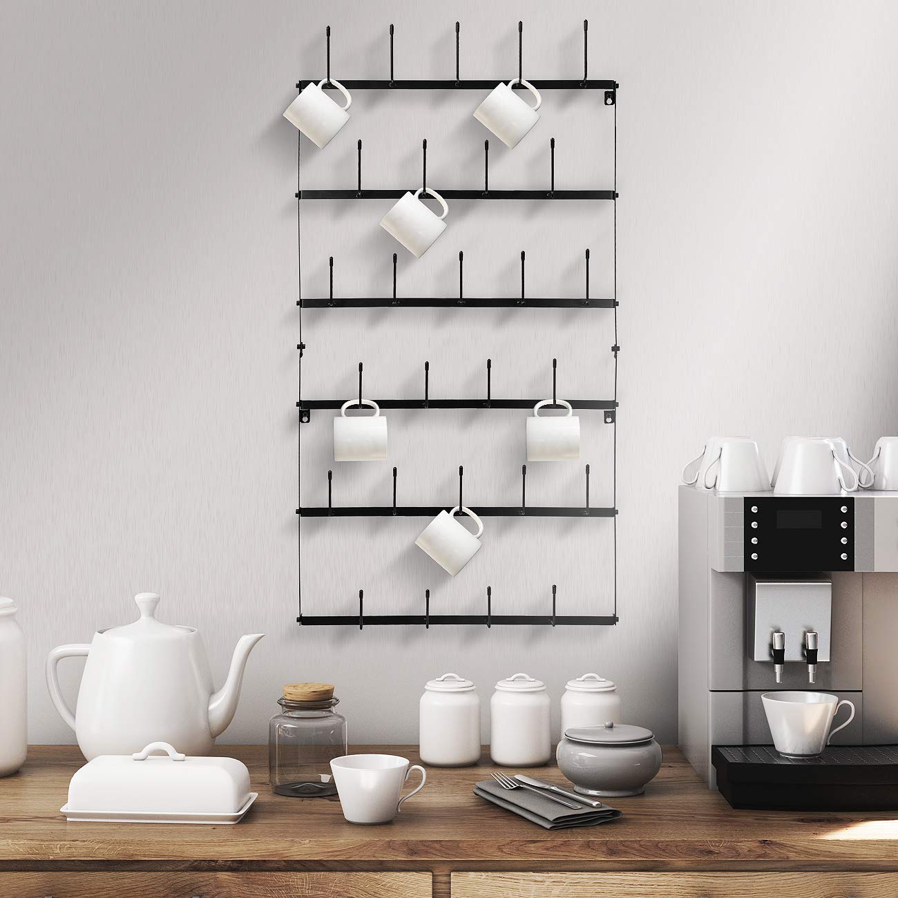 Sorbus Mug Rack for Wall - Large Rustic Coffee Mug Holder Wall Mount with 27 Hooks, Coffee Cup