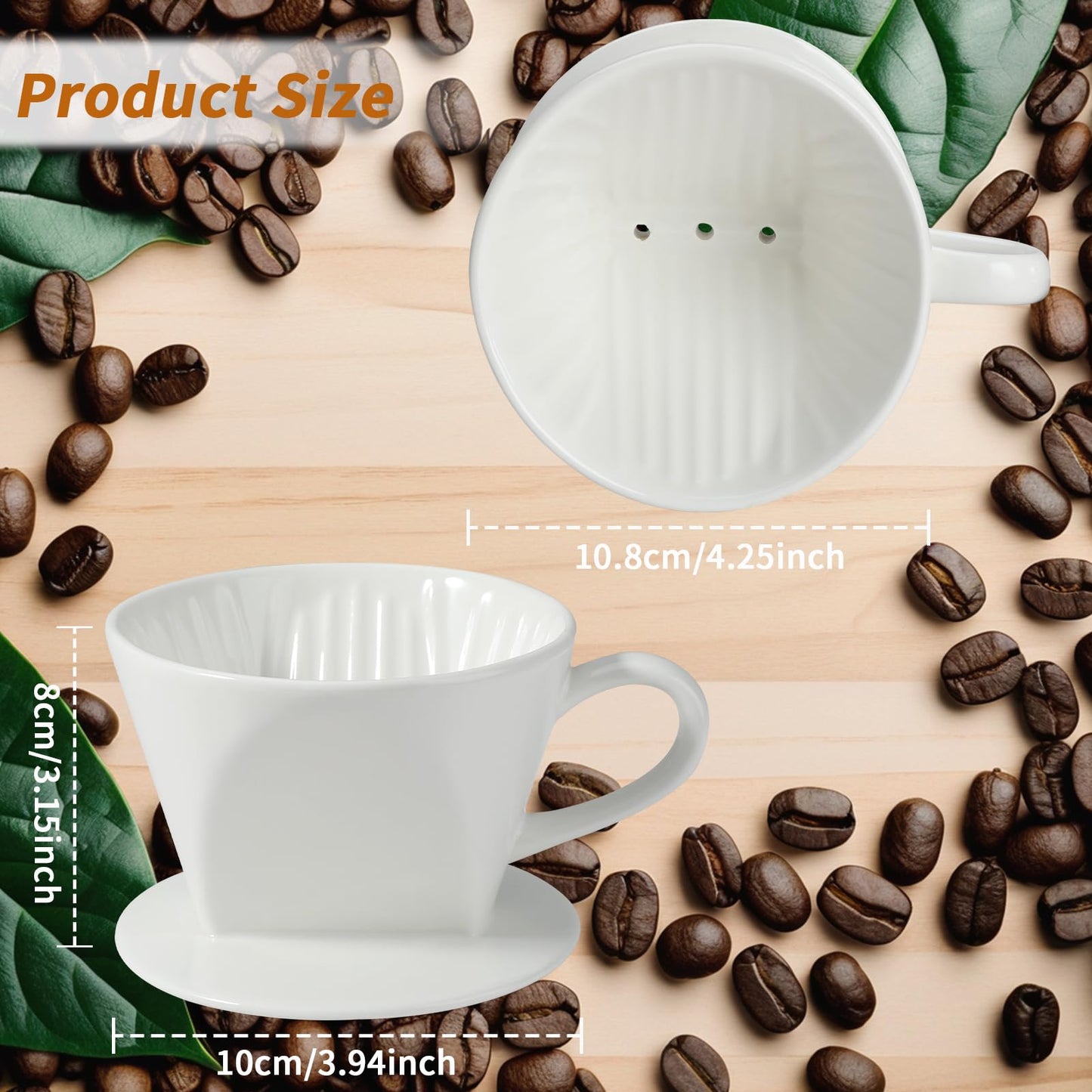 Mongdio Pour Over Coffee Maker, Ceramic Pour Over Dripper, Coffee Pour Over with 3 Holes Flat