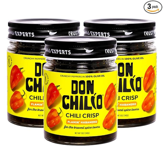 Don Chilio Hot Habanero Mexican Chile Crisp, 5 oz., 3 Pack ??Crunchy Sliced Habanero Fried Chili Peppers in Hot Seasoned 100% Olive Oil ??Keto-Friendly, Vegan, Gluten Free