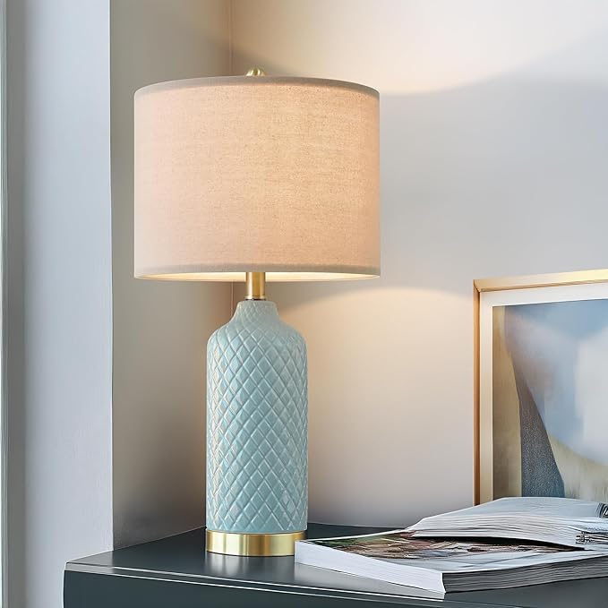 24.25" Table Lamps Modern Ceramic Blue Lamps for Living Room Farmhouse Bedside Lamps Boho Lamps for Night Stands Costal Bedroom Lamps Side Table Lamps End Table Lamps