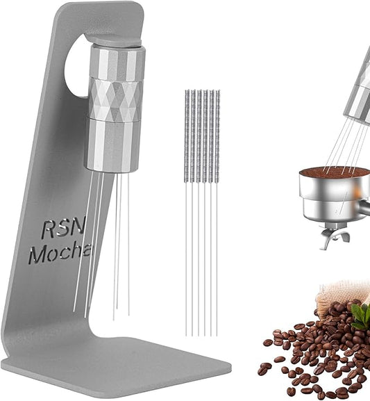 WDT Tool Espresso Distribution Tool,Coffee Distribution Tool with Magnetic Stand, Espresso Accessories with 6 Extra ??.25mm Stainless Steel Needles for Barista (Crystal Silver, ??.25mm)