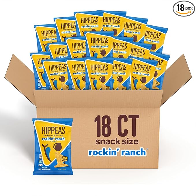 HIPPEAS Chickpea Tortilla Chips, Rockin??Ranch, 1 Ounce (Pack of 18), 3g Protein, 3g Fiber, Vegan, Gluten-Free, Crunchy, Plant Protein Snacks
