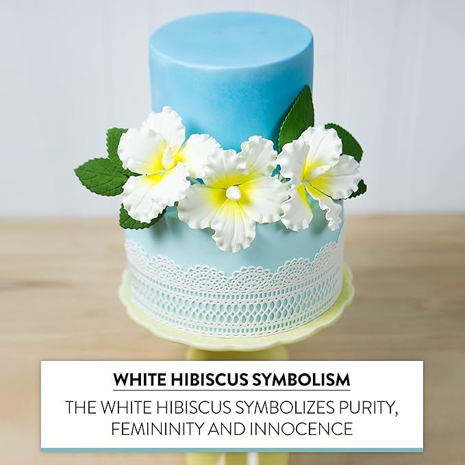 Global Sugar Art Hibiscus Sugar Cake Flowers, White with Yellow, Hawaiian Cake Flower Large 3 Count by Chef Alan Tetreault