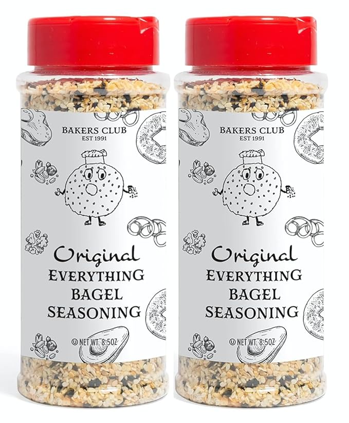 Bakers Club Everything Bagel Seasoning Blend - Authentic New York Style Spices for Bagels, Avocado Toast, Eggs, Pretzels, Popcorn, Hummus & More - Mix of Garlic, Onion, Sesame Seeds, Poppy, Salt