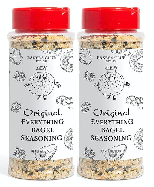 Bakers Club Everything Bagel Seasoning Blend - Authentic New York Style Spices for Bagels, Avocado Toast, Eggs, Pretzels, Popcorn, Hummus & More - Mix of Garlic, Onion, Sesame Seeds, Poppy, Salt