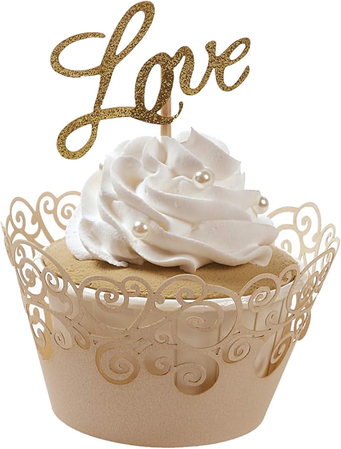 Cupcake Wrappers, KPOSIYA 50 Pack Cupcake Wraps Filigree Artistic Bake Cake Paper Cup Little Vine Laser Cut Liner Baking Cups Muffin Case Trays for Wedding Party Birthday Decoration (50, Beige)