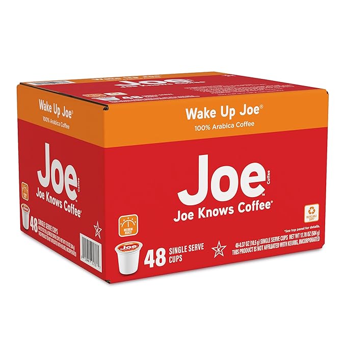 Joe Knows Coffee Single Serve Cups Pods and Capsules, Wake Up Joe, 48 Count