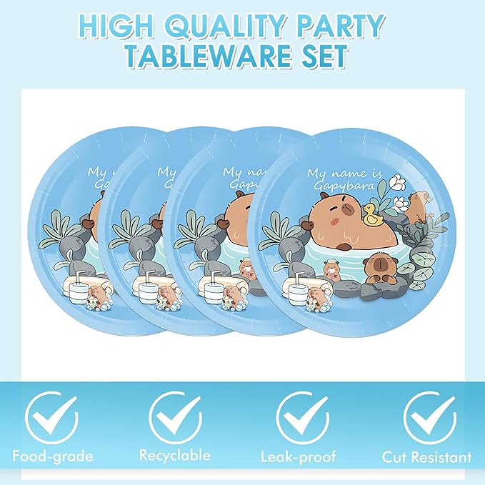 40Pcs Capybara Birthday Party Decorations - Cute Cartoon Capybara Party Tableware Set Includes Disposable Paper Plates and Napkins訝쭮aby Shower Boys Girls Birthday Party Decorations Supplies,Serves 20