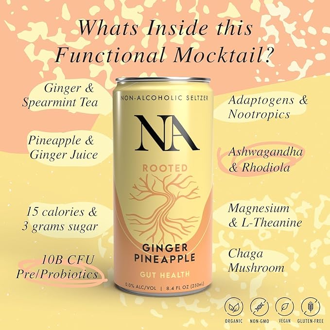 Non-Alcoholic Mocktails, Functional Beverage with Adaptogens & Mushrooms, Ashwaganda, Lion's Mane, Low Sugar, Low Calorie, Variety Pack, 8.4oz Cans (12 Pack)