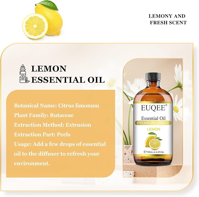 Lemon Essential Oil with Glass Dropper, Great for Aromatherapy, DIY Soap, Humidifier, Candle Making(4Fl oz/118mL)