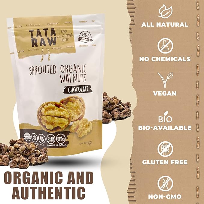 TATA RAW - Sprouted Organic Maple Walnuts - Chocolate, Cacao (1 LB)
