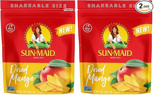Sun-Maid Dried Mangos - 15 oz Resealable Bag - Dried Mango Slices - Dried Fruit Snack for Lunches, Snacks, and Natural Sweeteners (pack of 2)