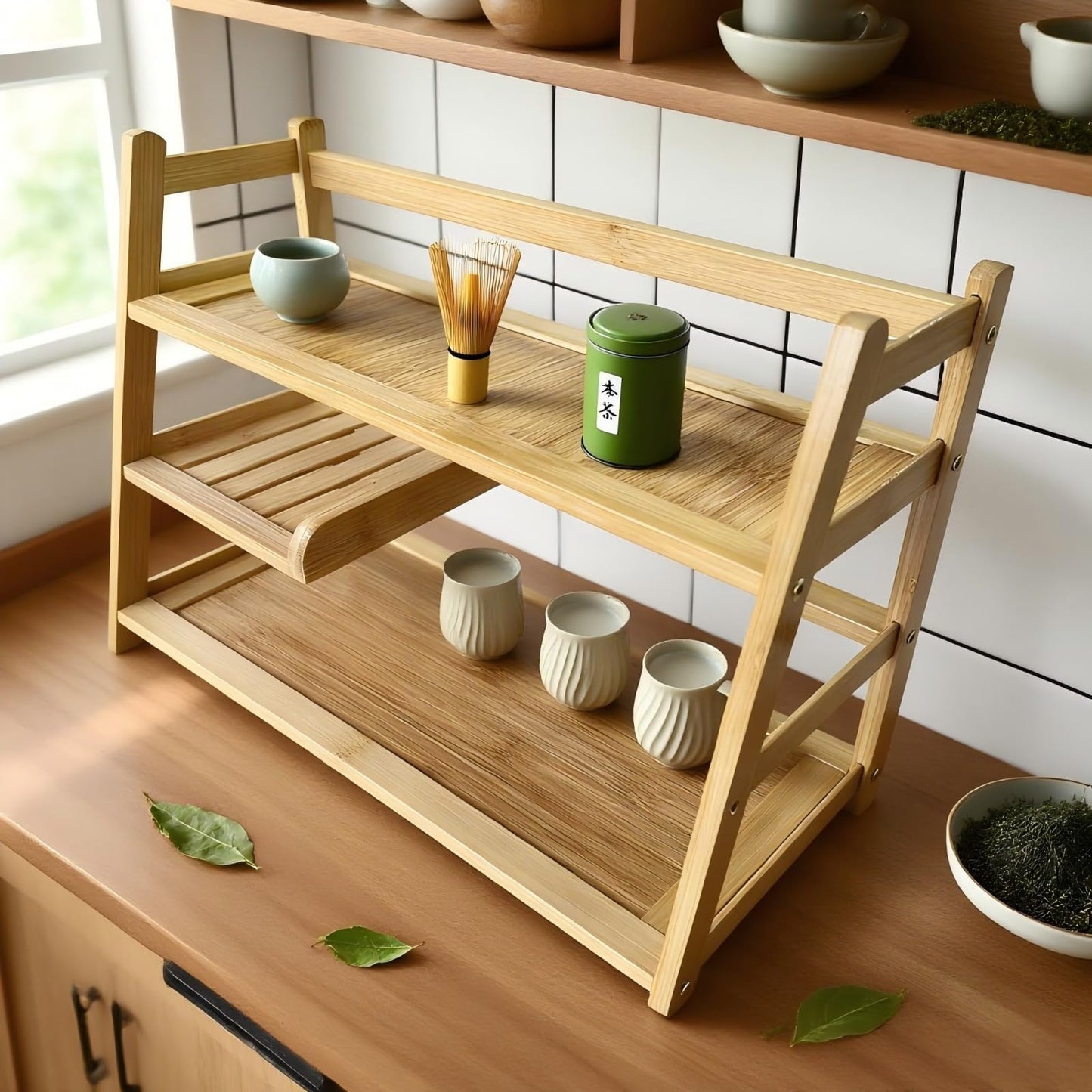 Lnncdsc 3 Tier Bamboo Matcha Station, coffee station organizer Shelf