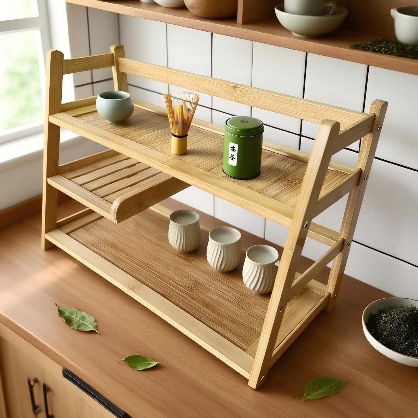 Lnncdsc 3 Tier Bamboo Matcha Station, coffee station organizer Shelf