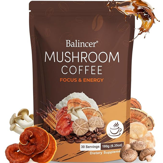 Mushroom Coffee, 6 Adaptogenic Mushrooms with Lion's Mane, Cordyceps, Turkey Tail & More, Instant