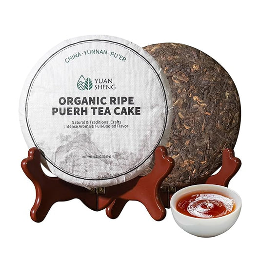 YUANSHENG Organic Puerh Tea Cake, Yunnan Ancient Tree Ripe Pu-erh Tea Cake, Rich Smooth and Mellow, Individually Wrapped, Aged Fermented tea, Perfect for Gifting, Collection, Daily Brewing 5.29 Oz