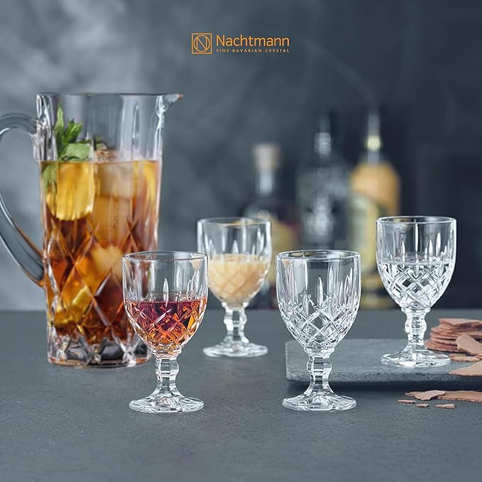 Nachtmann Noblesse Pitcher and Glasses Set | 5 Piece Set Includes 1 Pitcher and 4 All Purpose Glasses | Made of Clear Crystal Glass | Dishwasher Safe