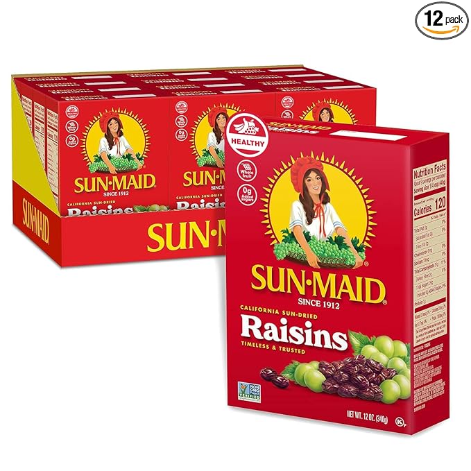 Sun-Maid California Sun-Dried Raisins - (12 Pack) 12 oz Sharing-Size Box - Dried Fruit Snack for Lunches, Snacks, and Natural Sweeteners