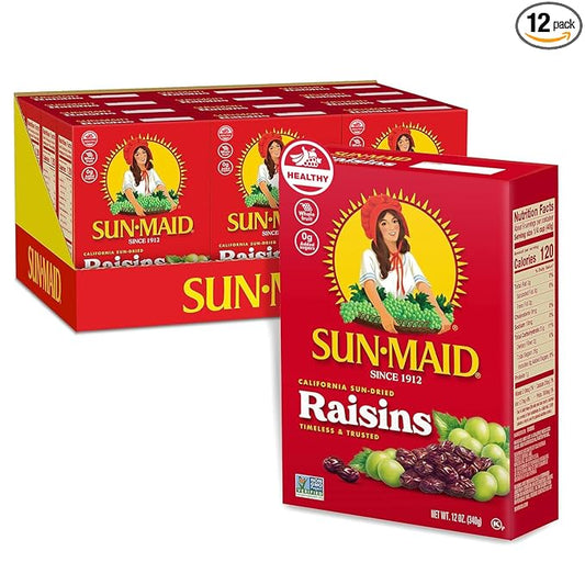Sun-Maid California Sun-Dried Raisins - (12 Pack) 12 oz Sharing-Size Box - Dried Fruit Snack for Lunches, Snacks, and Natural Sweeteners