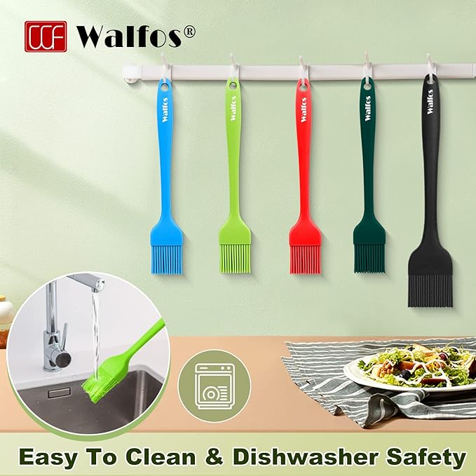Walfos Silicone Basting Brush Set, 5 Pieces Heat Resistant Pastry Brush, Perfect for Baking,BBQ Grill,Kitchen Cooking,Strong Steel Core and One-Pieces Design,BPA Free and Dishwasher Safe