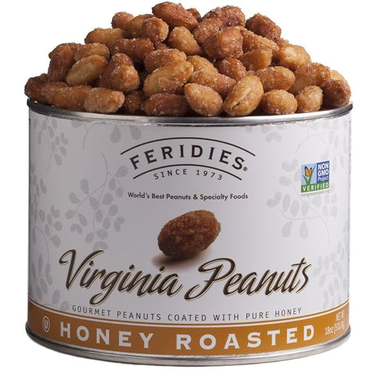 FERIDIES Honey Roasted Extra Large Giant Virginia Peanuts, 18oz Vacuum Can, Gourmet Snack 18oz (Pack of 1)