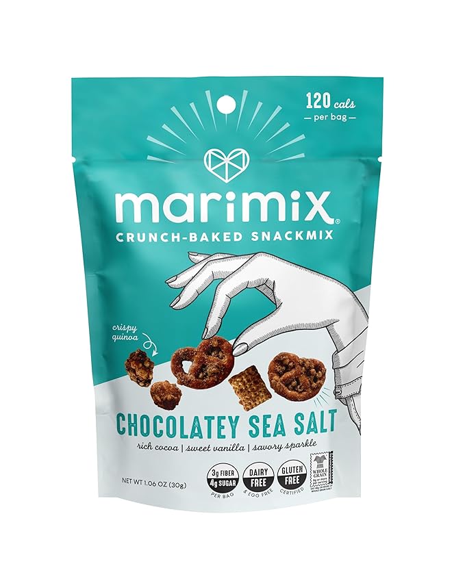 Marimix Snack Mix | Crunch Baked Sweet & Salty Savory Plant Based Naturally Gluten Free Whole Grain Fiber Charcuterie Pretzel Trail Party Mix | No Artificial Ingredients | 12 Count (Mini Chocolatey Sea Salt)