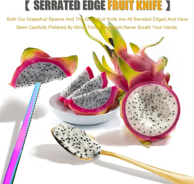 Grapefruit Spoons Serrated Edge Stainless Steel Grapefruit Utensil Tool Dessert Fruit Spoons for Citrus Lemon Kiwi Salads Melon Lime Pitaya Apple Fruit Puree