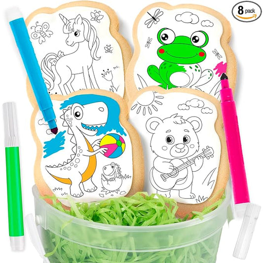 Cookie Decorating kit for Kids Activity Cookies Decorating Kit Coloring Gift For Kids boys girls Food | 4 Jumbo Cookies + 3 Edible Markers | Individually Wrapped Unicorn Dinasour Frog Teddy Bear
