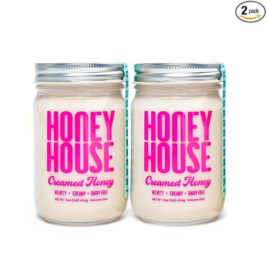 Honey House 100% Raw Creamed | Pure & Natural Unfiltered | Sustainably Sourced from American Bee Farmers | 12 oz Glass Jar | Smooth & Spreadable Texture | Natural Enzymes & Pollen - (2 Pack)
