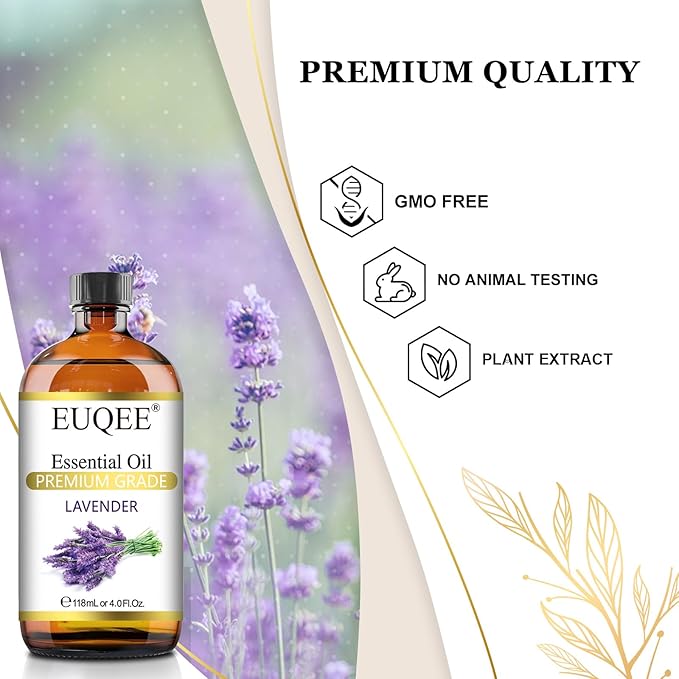 Lavender Essential Oil 118mL Pure Lavender Oil Large Capacity Essential Oil with Glass Dropper for Diffuser, DIY Candle - 4Fl. Oz