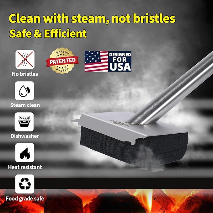 Steam Grill Brush Bristle Free,[Ultra Safe & Efficient] Grill Cleaner for Outdoor Grill,BBQ Replaceable Scraper Cleaning Head,Grill Brush BBQ Accessories,Gifts for Men/Dad ??,<div>