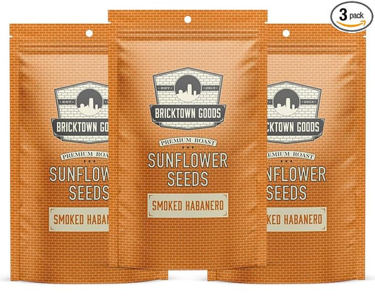 Bricktown Goods Smoked Habanero Flavored Sunflower Seeds - 3 Pack - Boldly Seasoned and Roasted In-Shell Sunflower Seeds - 24 oz Total