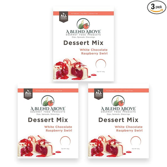 A Blend Above White Chocolate Raspberry Swirl Pie Mix - No-Bake Desserts, All Natural, Vegan, Gluten Free, No MSG - Instant Dessert Mix, Fruit Dip, Bagel Topping, Frosting, Cheesecake Filling - Makes 16 Oz (Pack of 3)