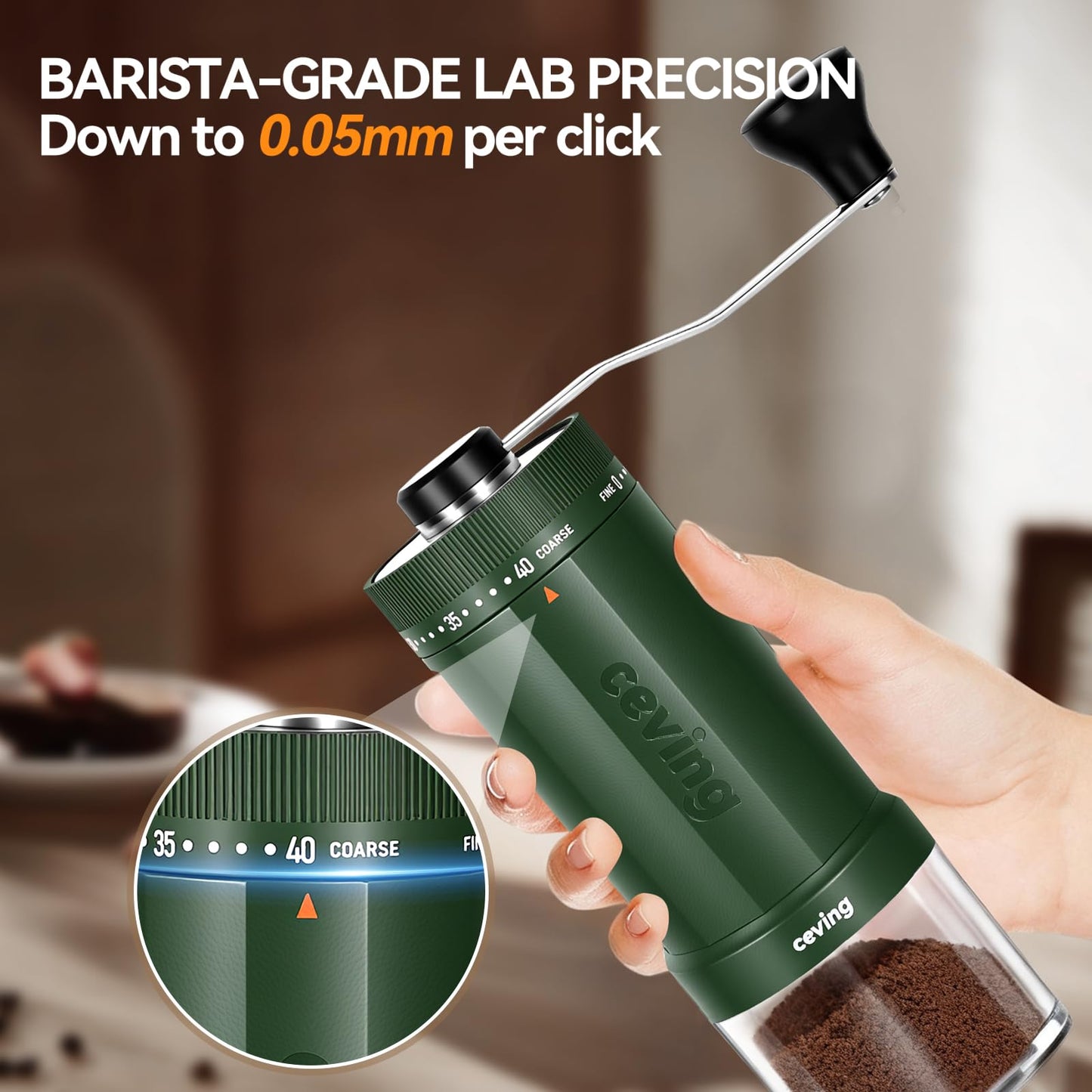 CEVING World's First 60g Large Capacity Manual Coffee Grinder, Green