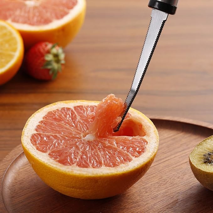 Grapefruit Spoons and Grapefruit Knife, Set of 7 Food Grade Stainless Steel Dessert Spoons Mirror Finish Fruit Knife, Serrated Grapefruit Utensils Tool, Suitable for Citrus Fruits Desserts Salads