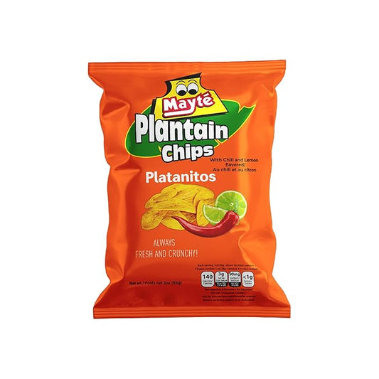 Mayté Plantain Chips – Chili Lemon, 30 Individual Packs (3oz Each) – Non-GMO, Gluten-Free, Kosher, Healthy Snacks – No Preservatives or Artificial Colors