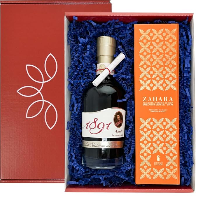Brava Giulia Gift Box – Aged Balsamic Vinegar of Modena and Sicilian Extra Virgin Olive Oil – Imported Gourmet Italian Duo, 8.45 fl oz Each
