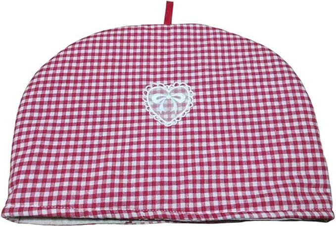 Cotton Tea Cozy Vintage Floral Printed Teapot Cover Tea Pot D챕cor Cozies Insulated Kettle Kitchen Dust Cover, Red Plaid with Lace Bow
