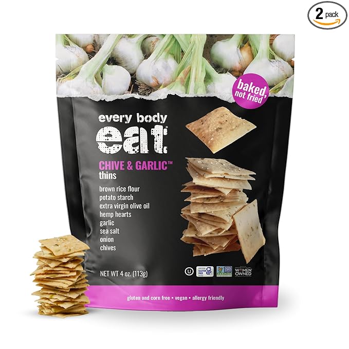 Every Body Eat Snack Thins, Allergen Friendly, Vegan, Gluten Free and Dairy Free (2 Count, Chive & Garlic)