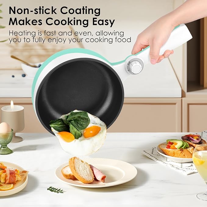 Audecook Hot Pot Electric, 1.7L Mini Electric Skillet Portable Nonstick Saut챕 Pan with Power Adjustment,Ramen Cooker Travel Multicooker for Steak/Soup/Egg/Oatmeal/Noodles