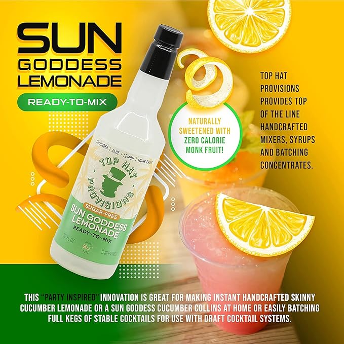 Top Hat Keto Sugar Free Cucumber Lemonade Mix - Naturally Sweetened with Monk Fruit - Craft Mixer for Skinny Margarita Cocktail Drinks - 32oz Bottle