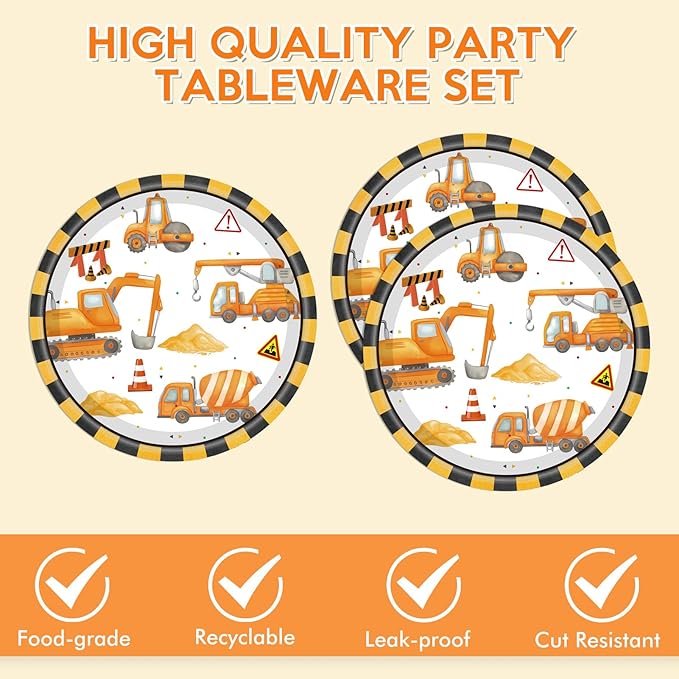 40Pcs Construction Plates and Napkins Set Construction Birthday Decorations Disposable Tableware Paper Plates and Napkins, for Toddler Kids Boys Dump Digger Tractor Excavator Birthday Decor, Serves 20