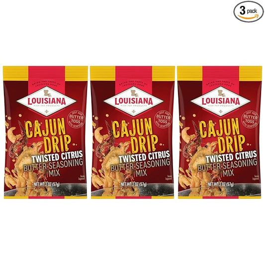 Louisiana Fish Fry Cajun Drip Twisted Citrus Butter Seasoning Mix - Seasoned Butter Sauce for Seafood - 2 oz. Bag (Pack of 3) - Just Add Butter and Toss with Seafood - Add a Burst of Flavor to Your Boiled Seafood with Cajun Drip