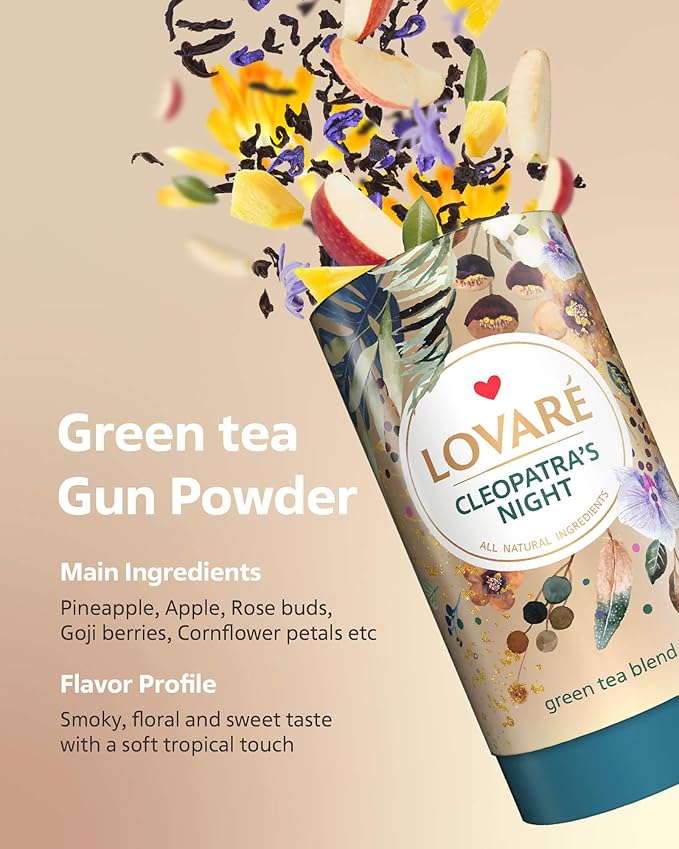 LOVARE Cleopatra?셲 Night Loose Leaf Tea Sampler 80 g ??Made in Ukraine ??Green Tea, Pineapple, Apple, Rose Buds and Petals, Calendula, Safflower, and More with 15 Paper Filters