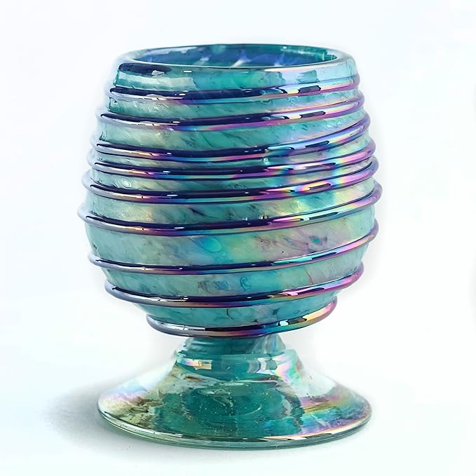 Authentic Mexican Tequila Hand Blown Shot Glasses - Set of 4-2 oz - Mini Glass Snifters - Heavy Base - Cognac (Sapphire Spiral)