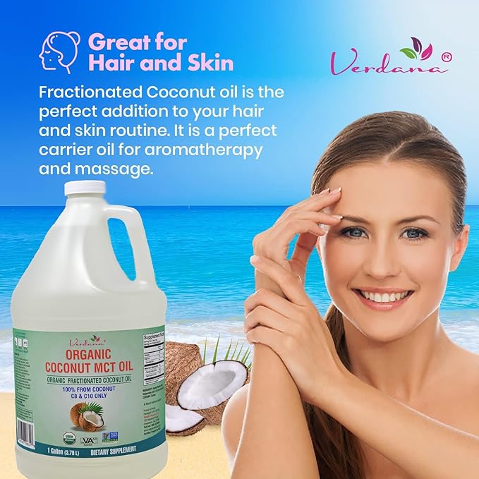 Verdana USDA Certified Organic Coconut MCT Oil ?밊ractionated Coconut Oil ??No Palm Kernel Used ??Kosher, Food Grade, Non-GMO ??Great for Keto and Paleo Diets ??1Gallon