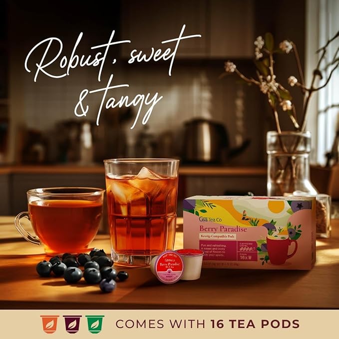 Gya Tea Co Berry Paradise Black Tea Pod (16 ct) - High Caffeinated Smooth Tea with Fruity & Sweet for Refreshed & Energy