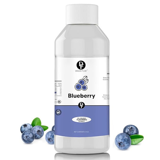 Dolce Flav Blueberry Extract ??8 Ounce Oil-Soluble Kosher, Sugar-Free, Concentrated Ripe Blueberry Flavoring for Baking, Chocolates & Desserts, Includes Measured Dropper