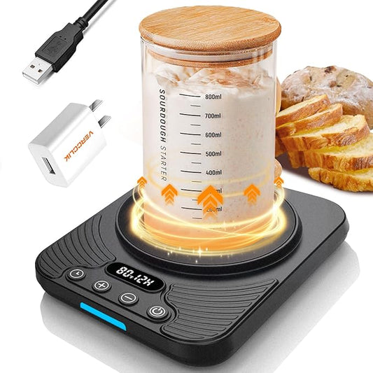 2025 Upgrade Sourdough Starter Warmer,Temperature Control Range 70°F-110°F, Accurate to 1°F, with Timer Switch Function(0-24 hours),Powered by USB.(Black)